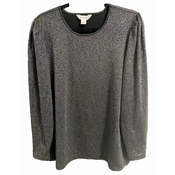 Liz Claiborne Black Silver Metallic Glitter Blouse XXL Evening Top - Picture 1 of 4